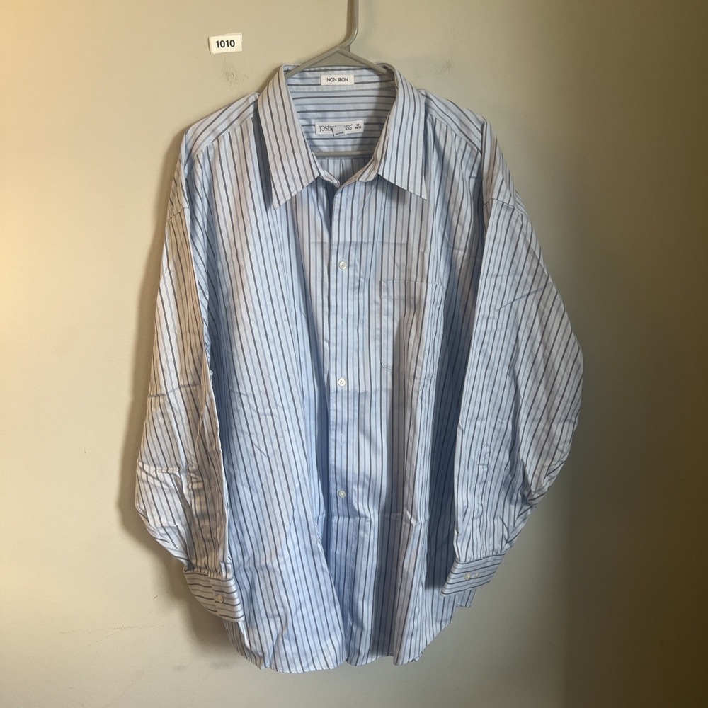 JOSEPH & FEISS Men's 19 34/35 Brown Stripe Fitted Non Iron Dress Shirt